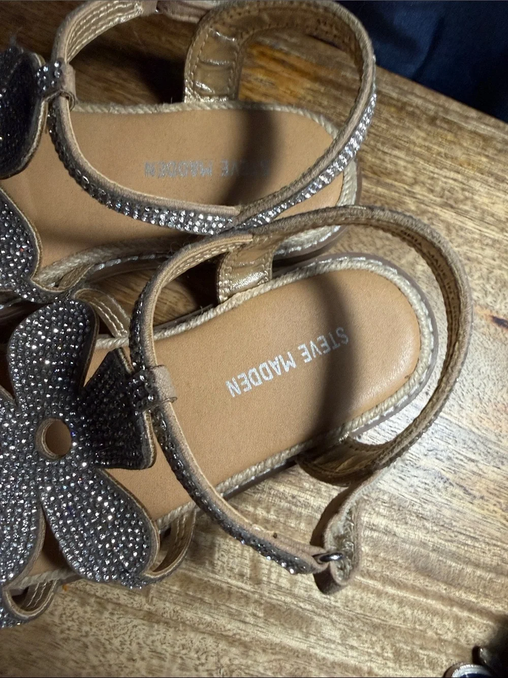 Steve Madden Girls Silver Sparkle Flower Sandals